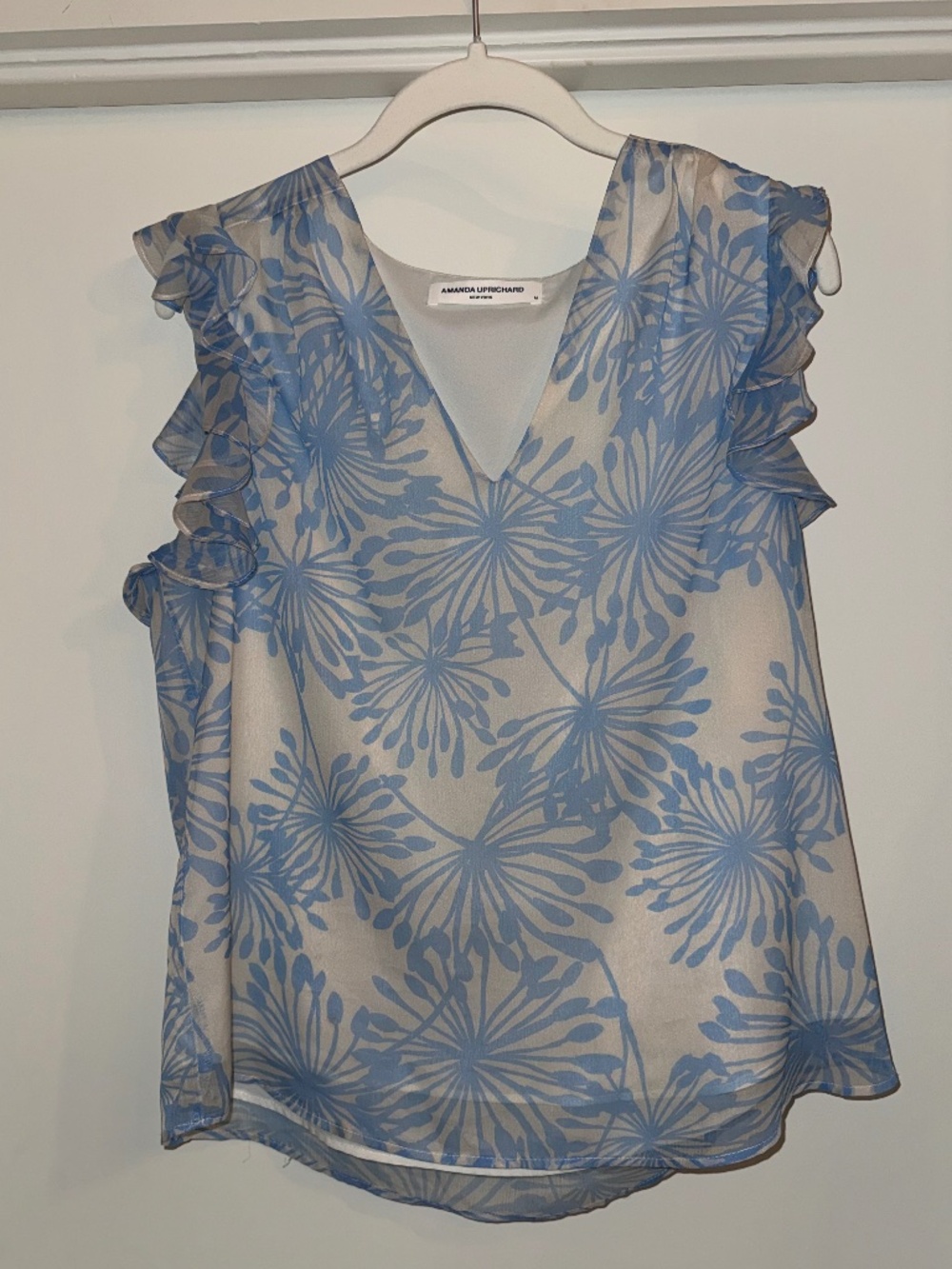 Amanda Uprichard blue and ivory sleeveless top, size medium